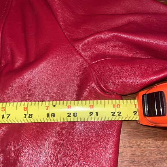 Dialogue L Red Leather Coat Pocket Full Zip Jacket 1X Vintage - Picture 4 of 4